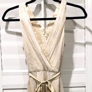 V neck cream dress